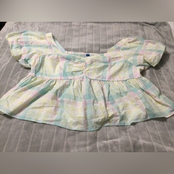Old Navy Puffy Sleeve Pastel Plaid Blouse Size 4X NWOT - Picture 1 of 6